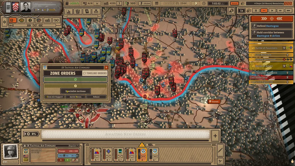 Battleplan Zone Orders interface with division counters on the operational map