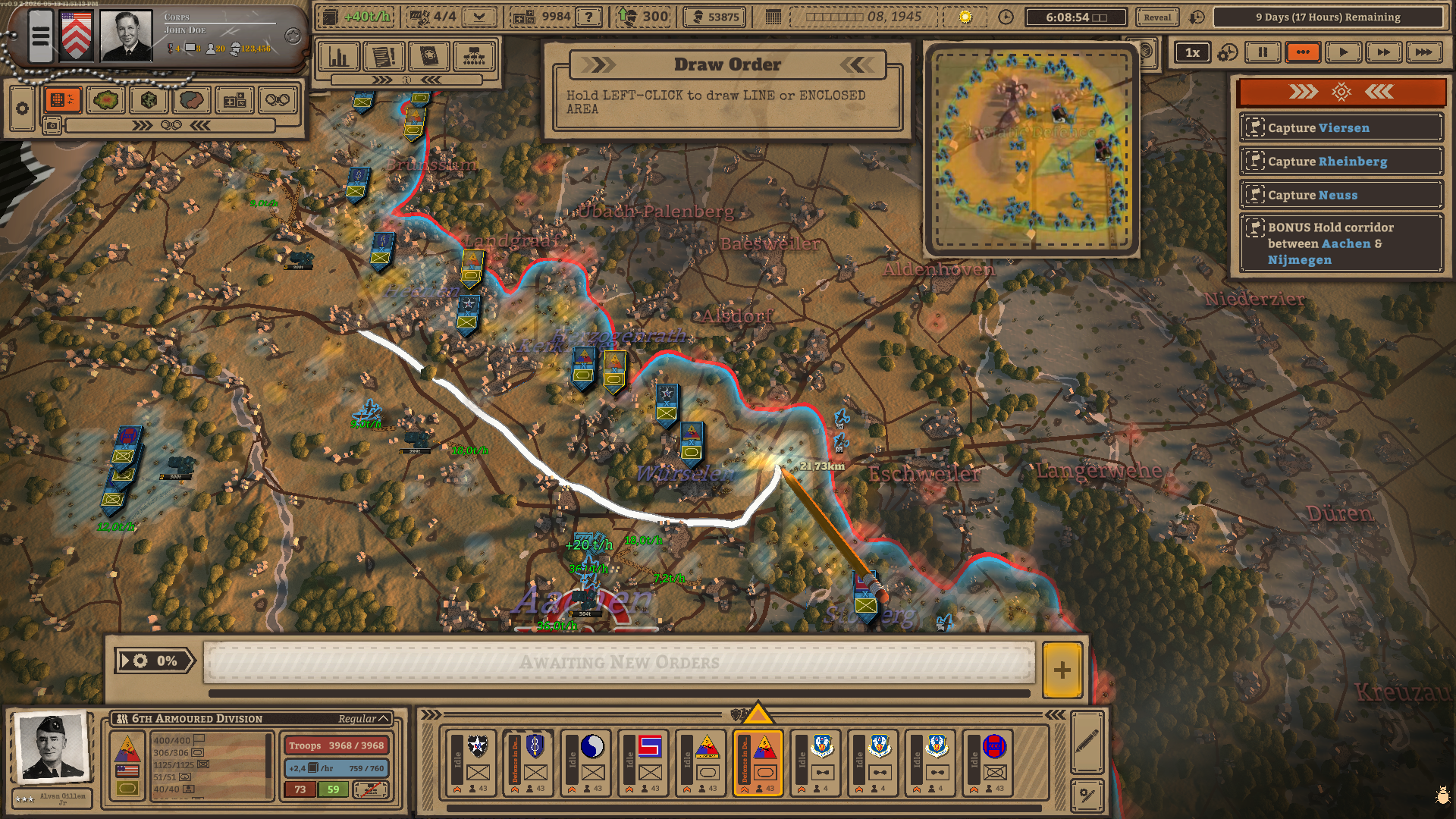 Battleplan gameplay: drawing an advance order across the operational map